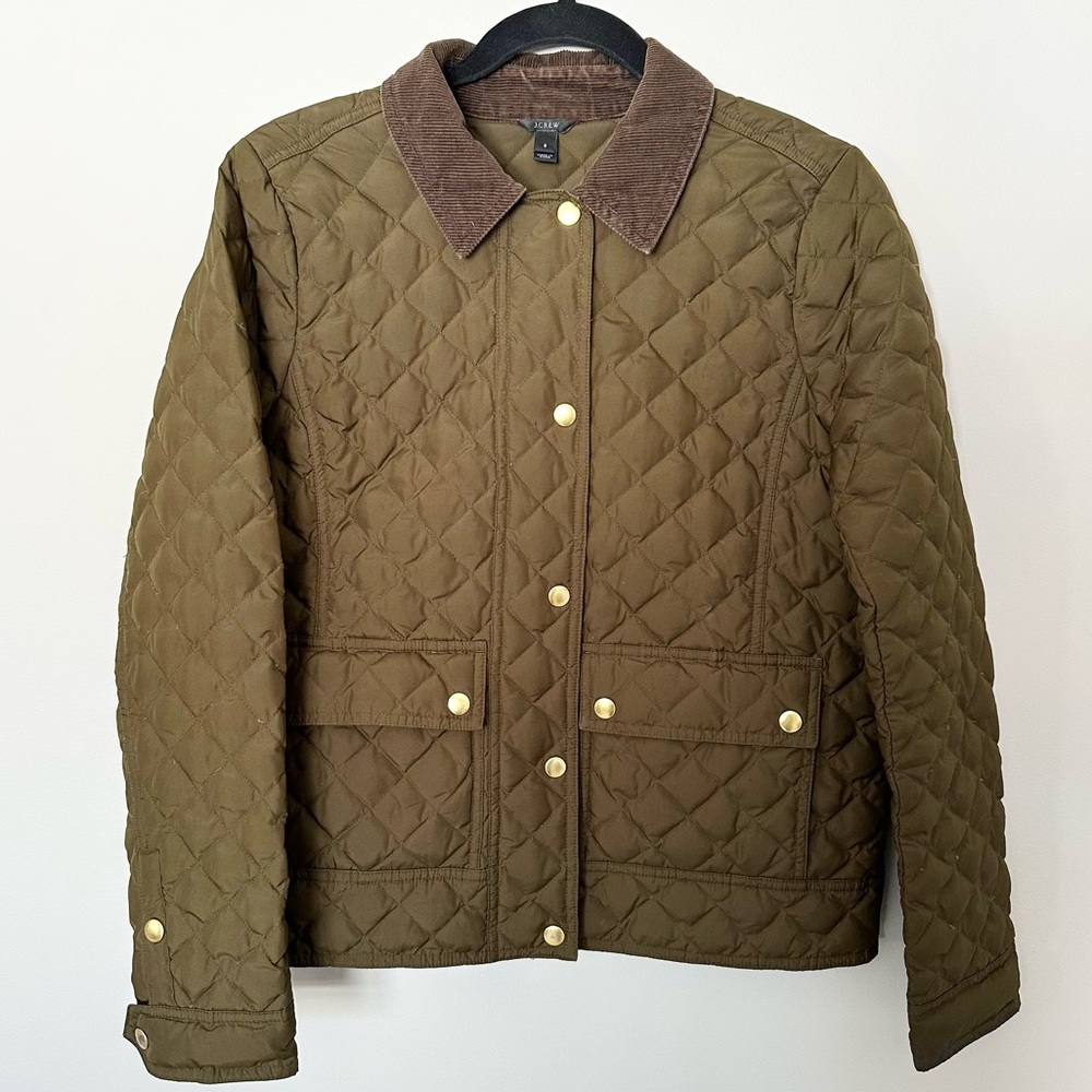 J. Crew Barn Jacket Size Small Quilted Olive Green Down Filled Lightweight